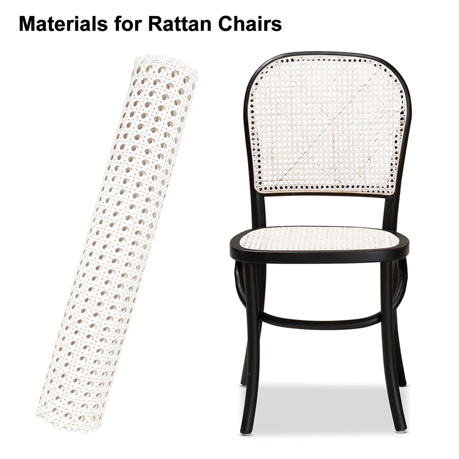 ALLINKIT Biała rattanowa rolka 40 cm x 9,9 m, plastikowa rolka z rattanu, materiał do laski, tkana rattanowa rolka do mebli, krzesła, szafki, sufitu