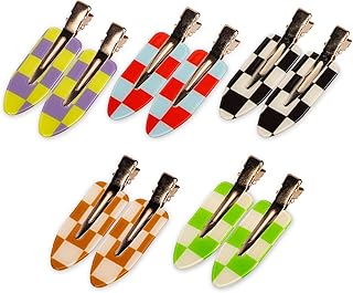 Magicsky 10PCS No Bend Hair Clips, Acrylic Flat Styling No Crease Pins, Bang Seamless Duckbill, Barrettes for Makeup, Hairstyle Tool for Women Girls- Checkerboard Checker White Black