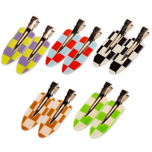 Magicsky 10PCS No Bend Hair Clips, Acrylic Flat Styling No Crease Pins, Bang Seamless Duckbill, Barrettes for Makeup, Hairstyle Tool for Women Girls- Checkerboard Checker White Black - Check - 10 Count (Pack of 1)