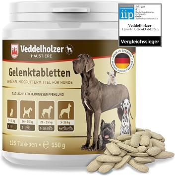 Veddelholzer Joint Supplements for Dogs Certified comparison winner Hip & Joint Care for dogs High Strength Dog Supplements for all ages & breeds with Glucosamine, Green lipped Mussel
