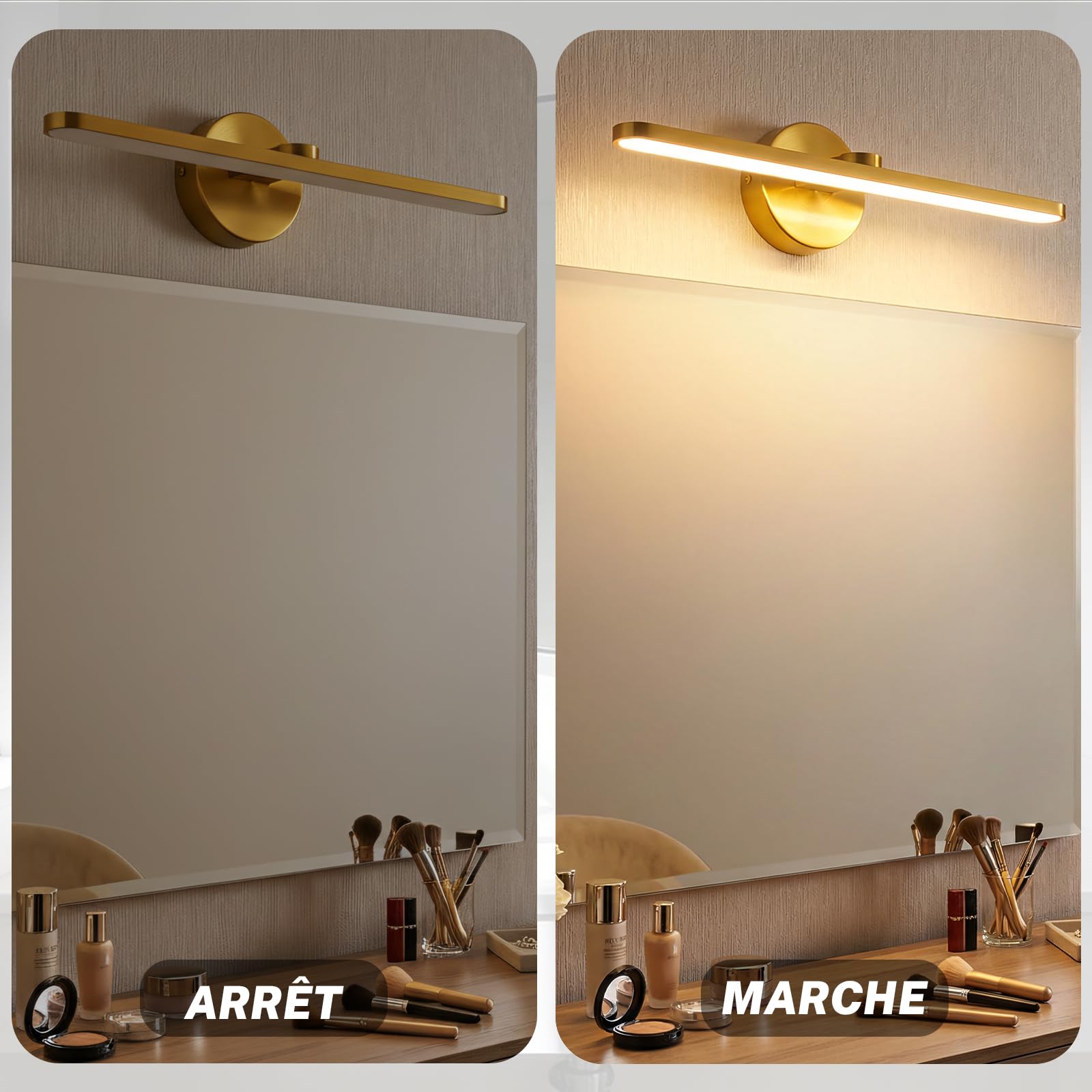 Lampara LED de Espejo Baño, Blanco Cálido 3000K 12W Aplique Luz Espejo Baño Moderno, IP44 Espelho Resistente al Agua para baño 960LM, 40CM