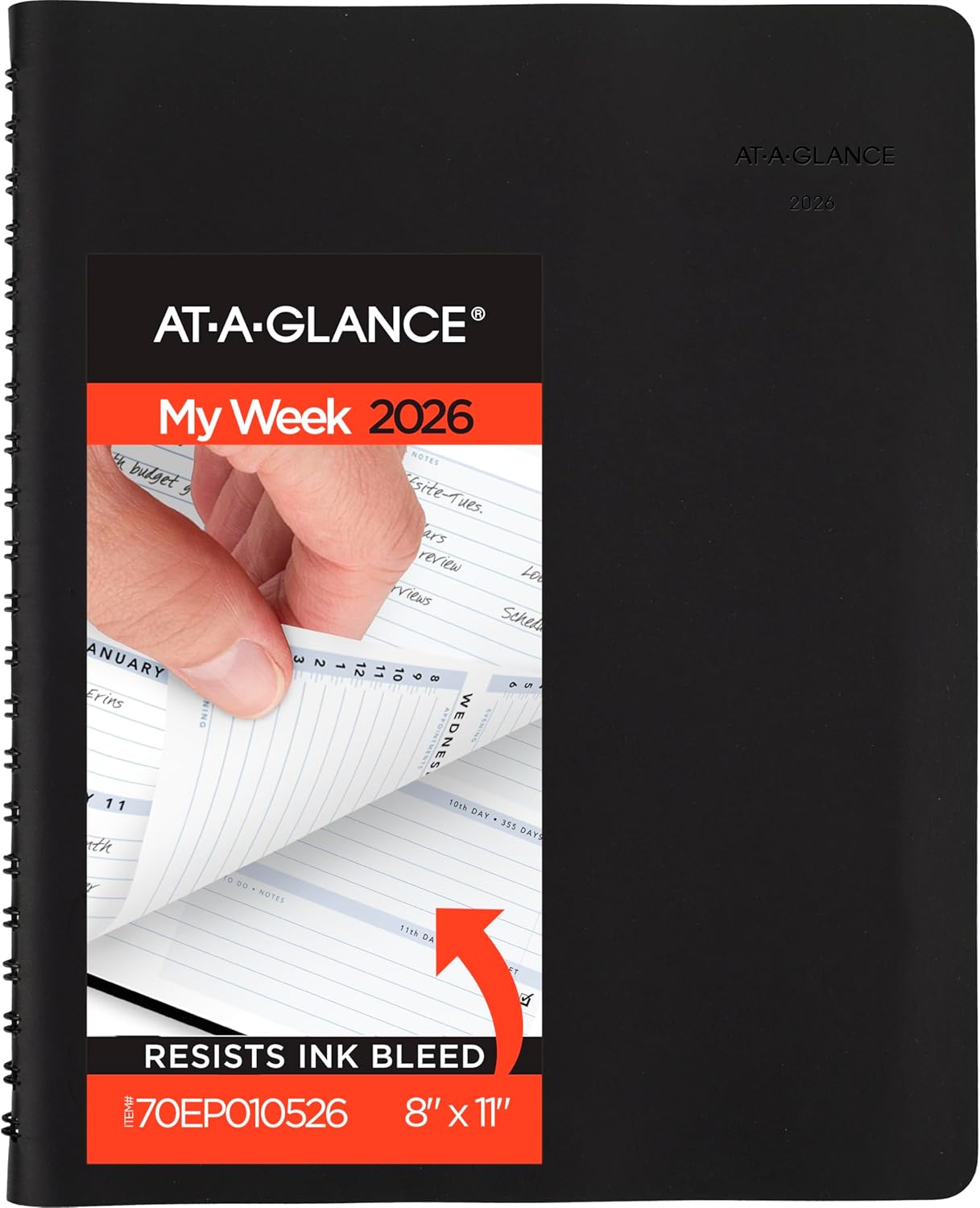 AT-A-GLANCE 2026 Appointment Book Planner, Weekly, 8" x 11", Large, The Action Planner, Black (70EP010526)