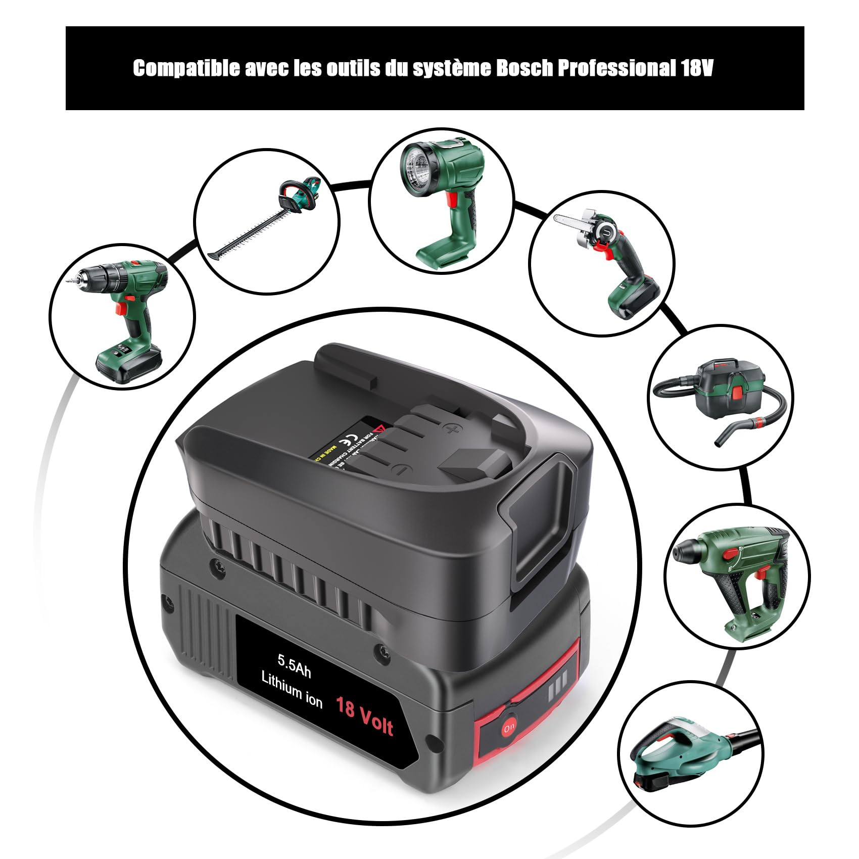 BS18BS Adaptateur Convertisseur pour Bosch PBA 18V Système Outils Sans Fil Compatible GBA 18V Batterie à Remplacer PBA 18 Volt (Pas de Batterie)