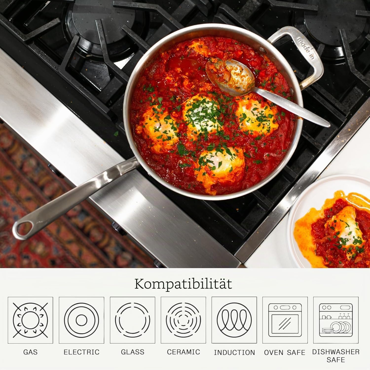 Made In Cookware – 3,1 l Sautépfanne aus Edelstahl – 5-lagige Edelstahlbeschichtung – Professionelles Kochgeschirr – Induktionskompatibel – Hergestellt in Italien