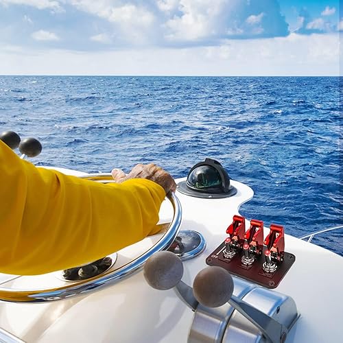 Miniatura 2 de Jtron - 3 interruptores de palanca de auto de carreras rojos, interruptor universal de encendido de 12 V, 3 grupos, placa de aluminio negro de