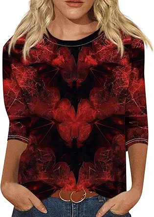 Cute Funny Halloween Shirts for Women Plus Size 3/4 Length Long Sleeve Womens Tops Witch Gothic Renaissance Shirt