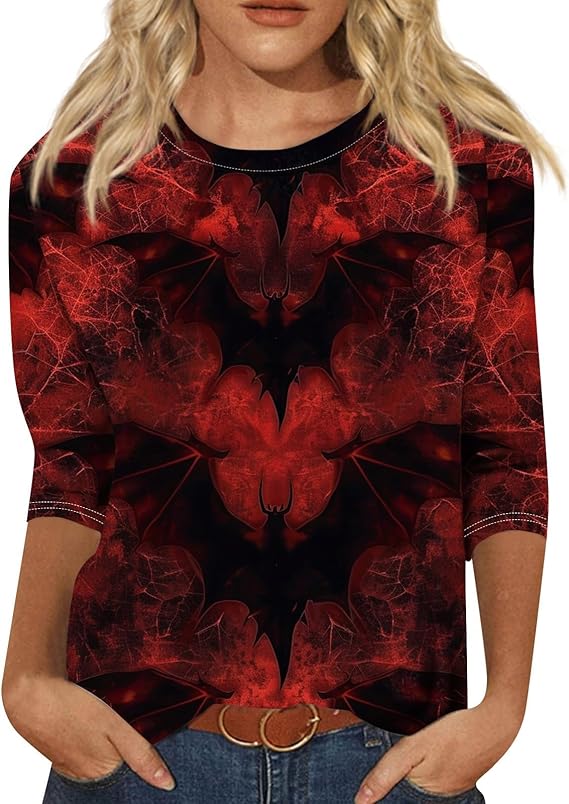 Cute Funny Halloween Shirts for Women Plus Size 3/4 Length Long Sleeve Womens Tops Witch Gothic Renaissance Shirt