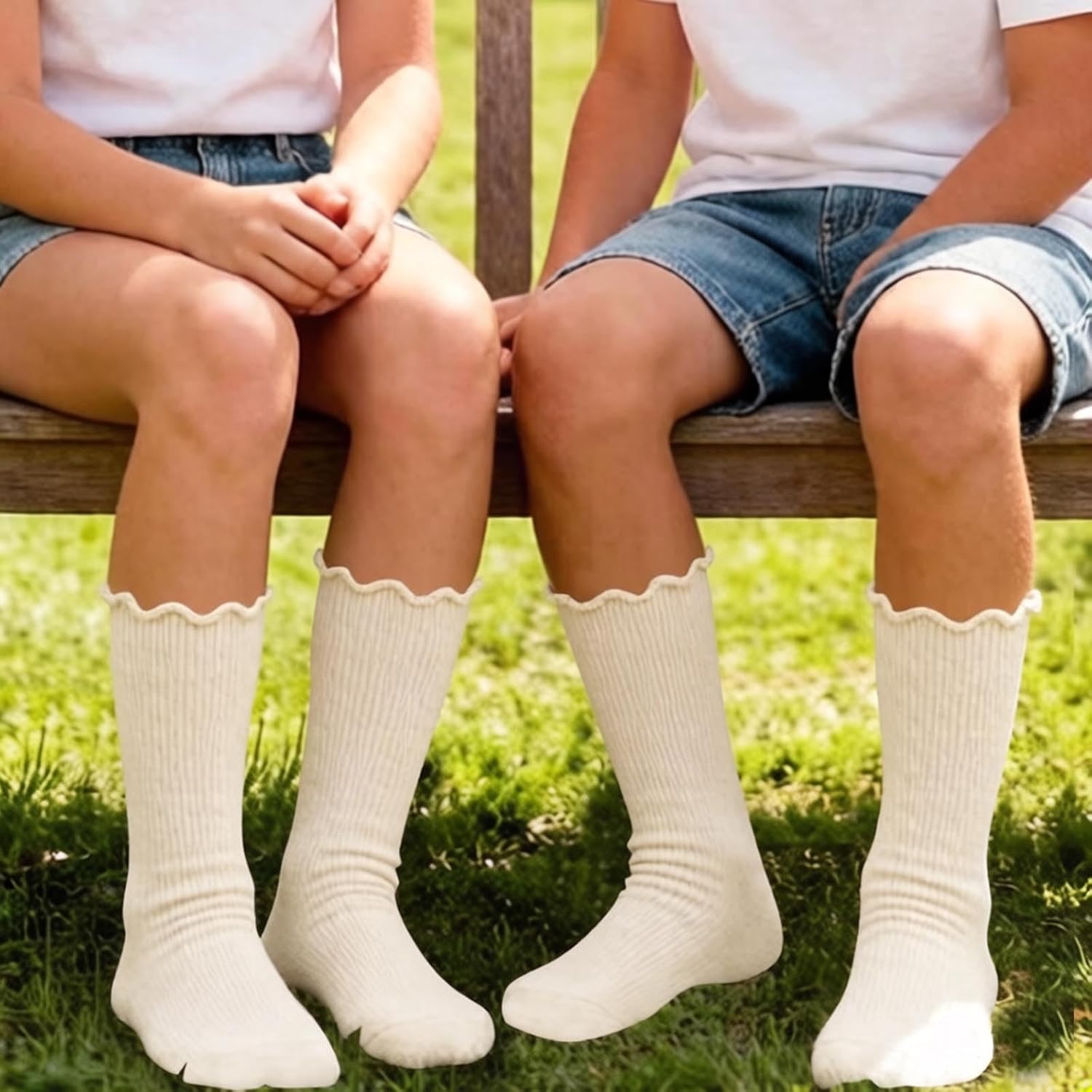 Girls Ribbed Crew Socks 3 Pairs Scallop Cuff Dress Socks