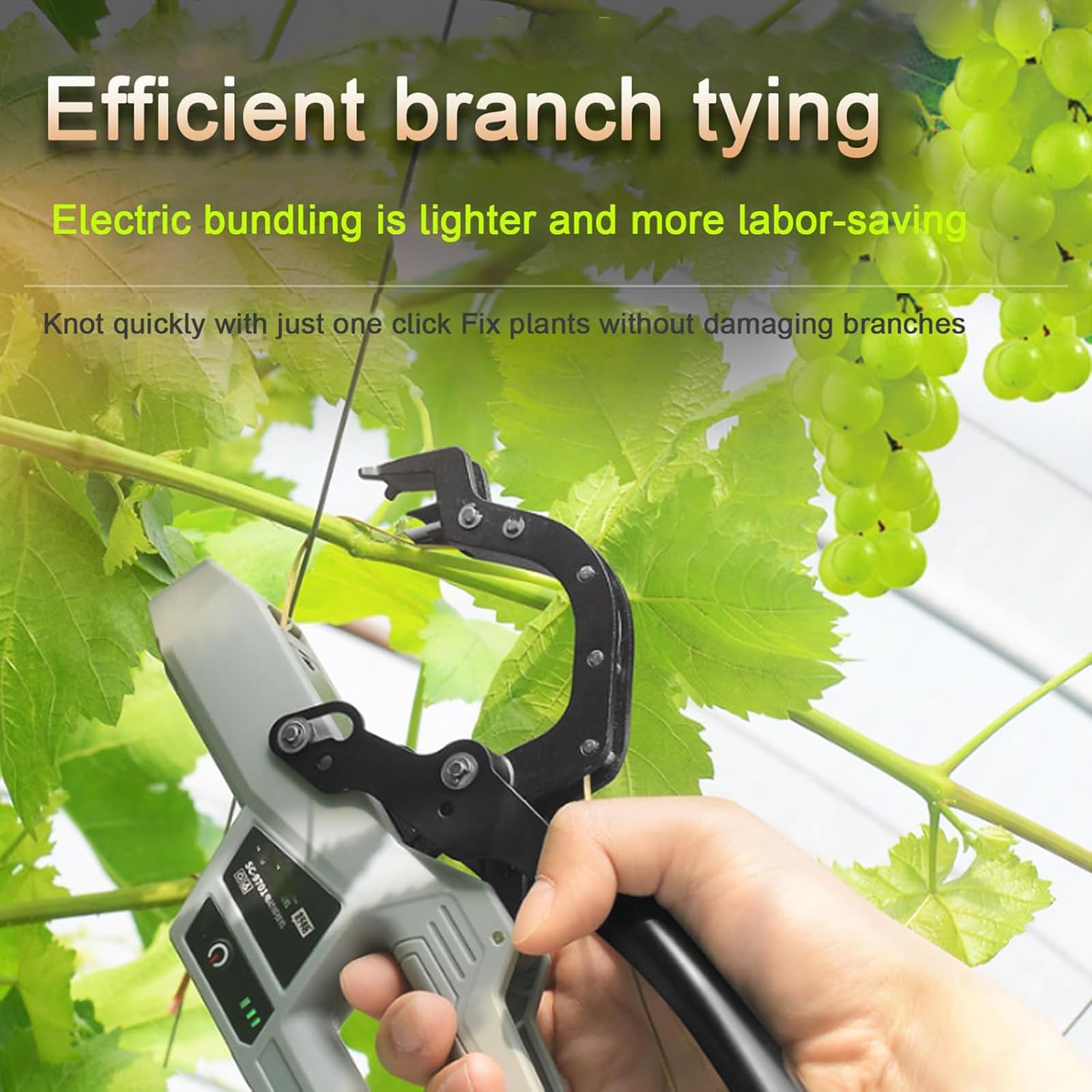 Máquina eléctrica para atar plantas, alicates semiautomáticos portátiles para viñedos, diámetro máximo de flexión de 45 mm, incluye 20 correas de vendaje para uva, jardinería vegetal
