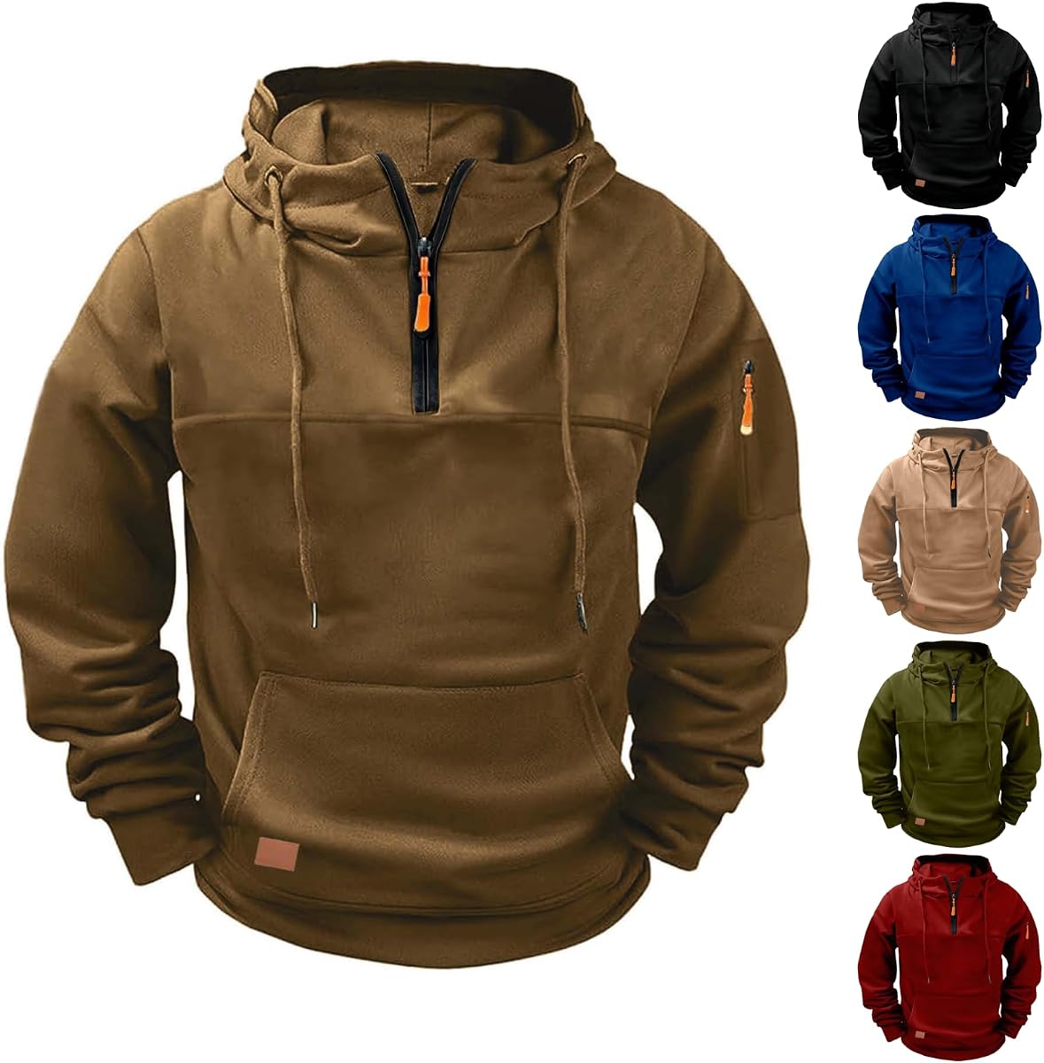 Tactical Hoodies for Men Quarter Zip Fleece Sweatshirt with Pockets | Cargo hoodies for men tactical sweatshirt with arm zip pocket casual work outdoor pullover