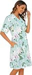 YOZLY Womens Cotton House Dress Short Sleeve Button Down Nightgown with Pockets V Neck Floral Housecoat Soft Lounge Sleepwear