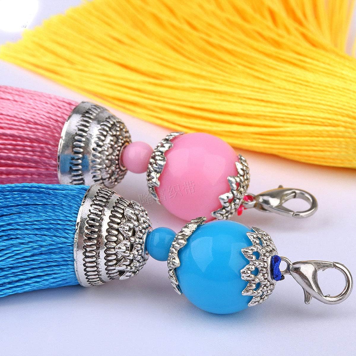 Suoirblss 10PCS 11cm(4.3'') Beads Craft Tassels Middle Tassel Spike Lobster Buckle Tassel for Jewelry Making Crafts Designs Decorations (Purple)