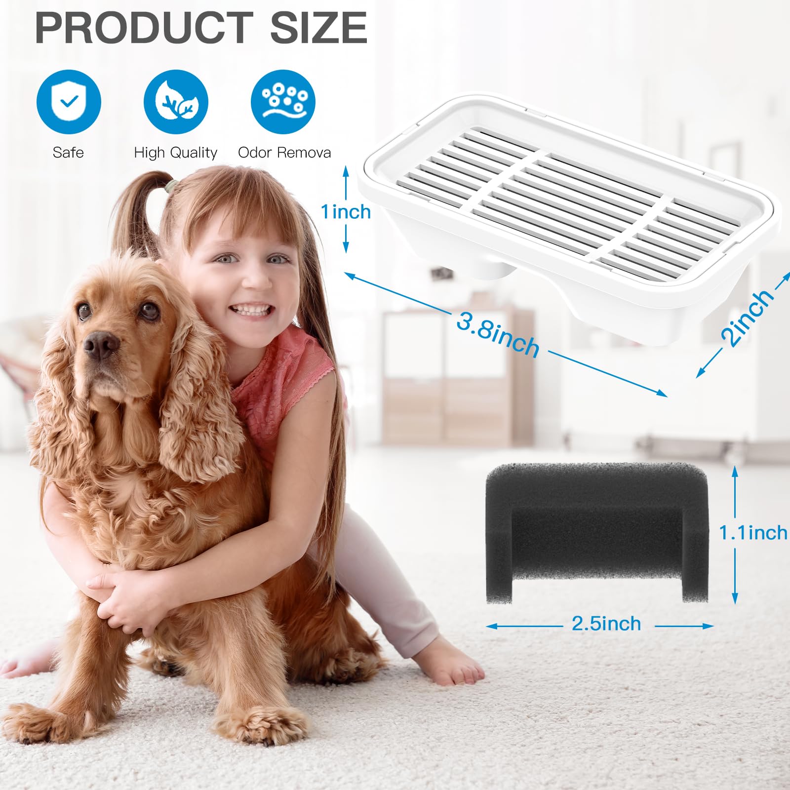 Filtros de fuente de agua para perros para dispensador de agua para mascotas de 270 onzas/1.3 galones (9 filtros + 9 esponjas)