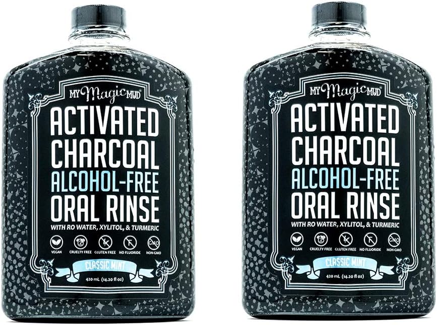 My Magic Mud - Activated Charcoal Oral Rinse, Freshens Breath, Soothes Mouth, Classic Mint, 420 ml (2-Pack)