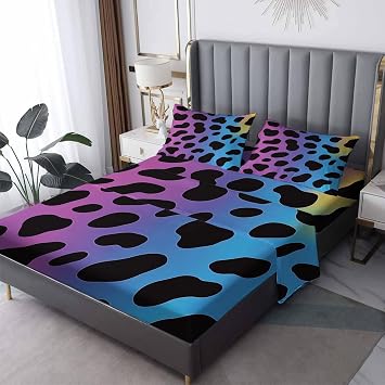 Leopard Print Sheets King Sheet Set, Colorful Bed Sheets, Cheetah Bedding Bedroom Decor, Soft Microfiber Deep Pocket Fitted Sheet & Flat Sheet & 2 Pillowcases