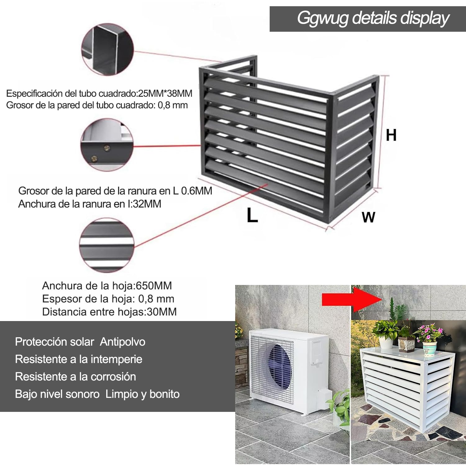 Copertura AC in alluminio resistente alle intemperie per unità da 2-3 tonnellate, scudo protettivo facile da inserire per condizionatori d'aria esterni, design nascosto per proteggere tutte le