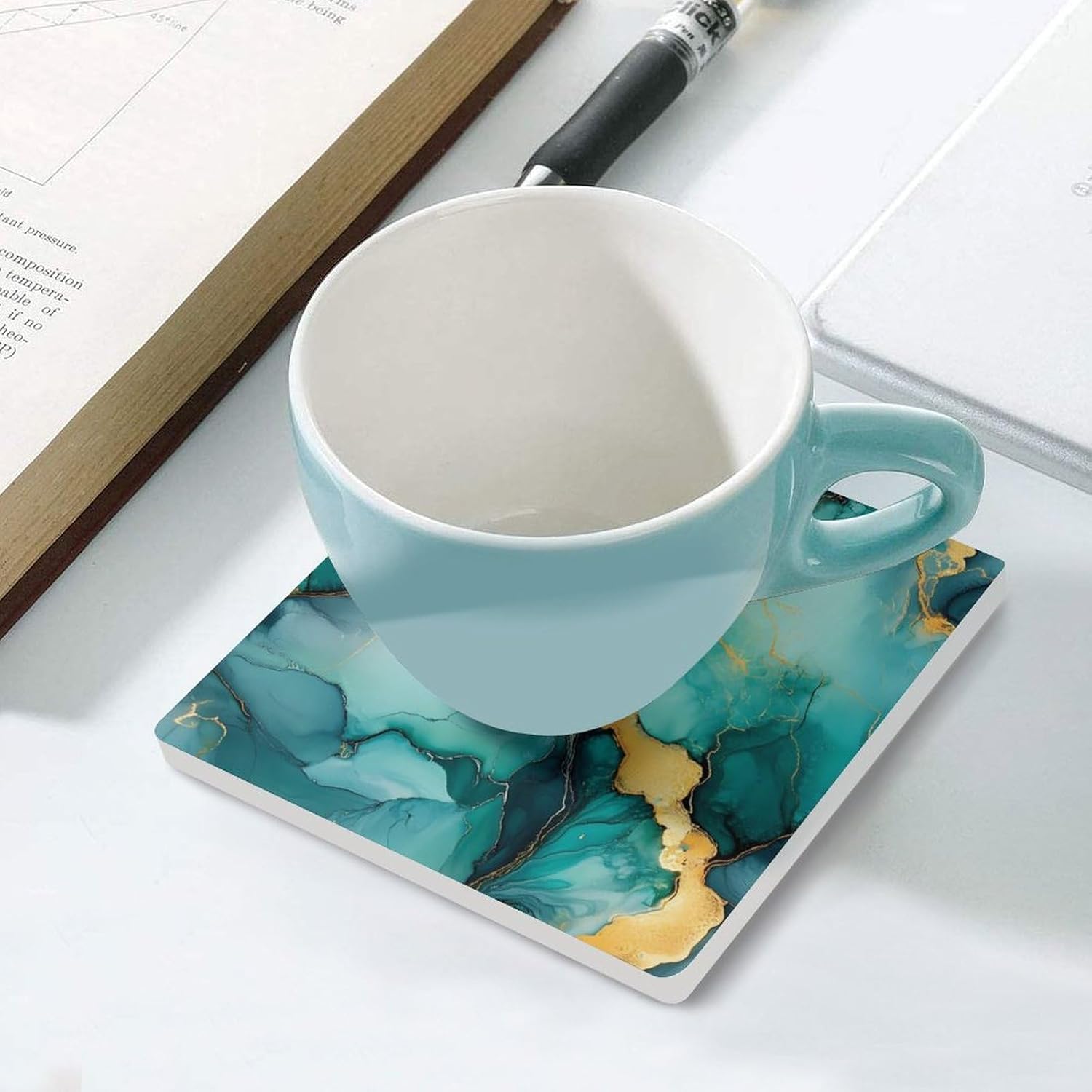 Watercolor Abstract Ink Paint Funny Ceramic Coasters for Drinks Absorbent Cup Holder Tabletop Protector with Cork Base