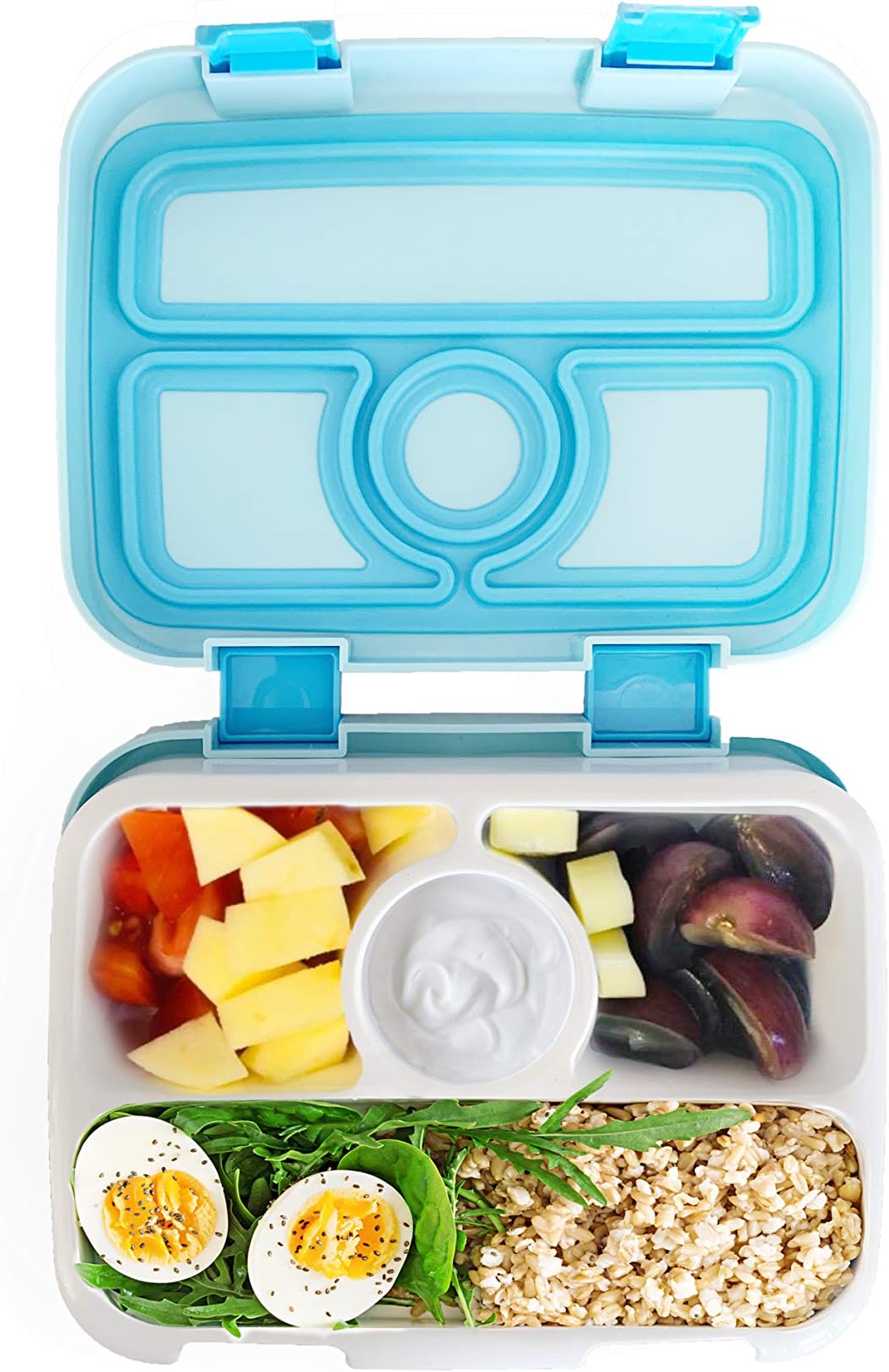 Bento Lunch Box for Kids by Fenrici, Leak-Proof 4-Compartment Kids Lunch Box, Removable Tray for Easy Cleaning, Perfect Portion Sized for Ages 5-12, BPA Free, Food Safe, Support a Great Cause, Blue