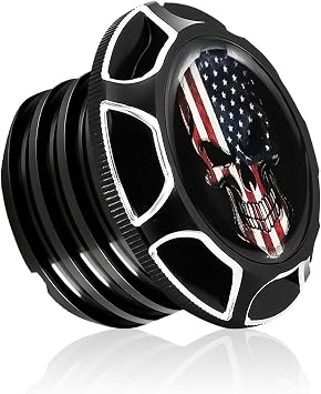 GUAIMI CNC Aluminum Fuel Gas Tank Oil Cap for Harley Sportster XL 1200 883 X48 Dyna-Glued American Skeleton-Black