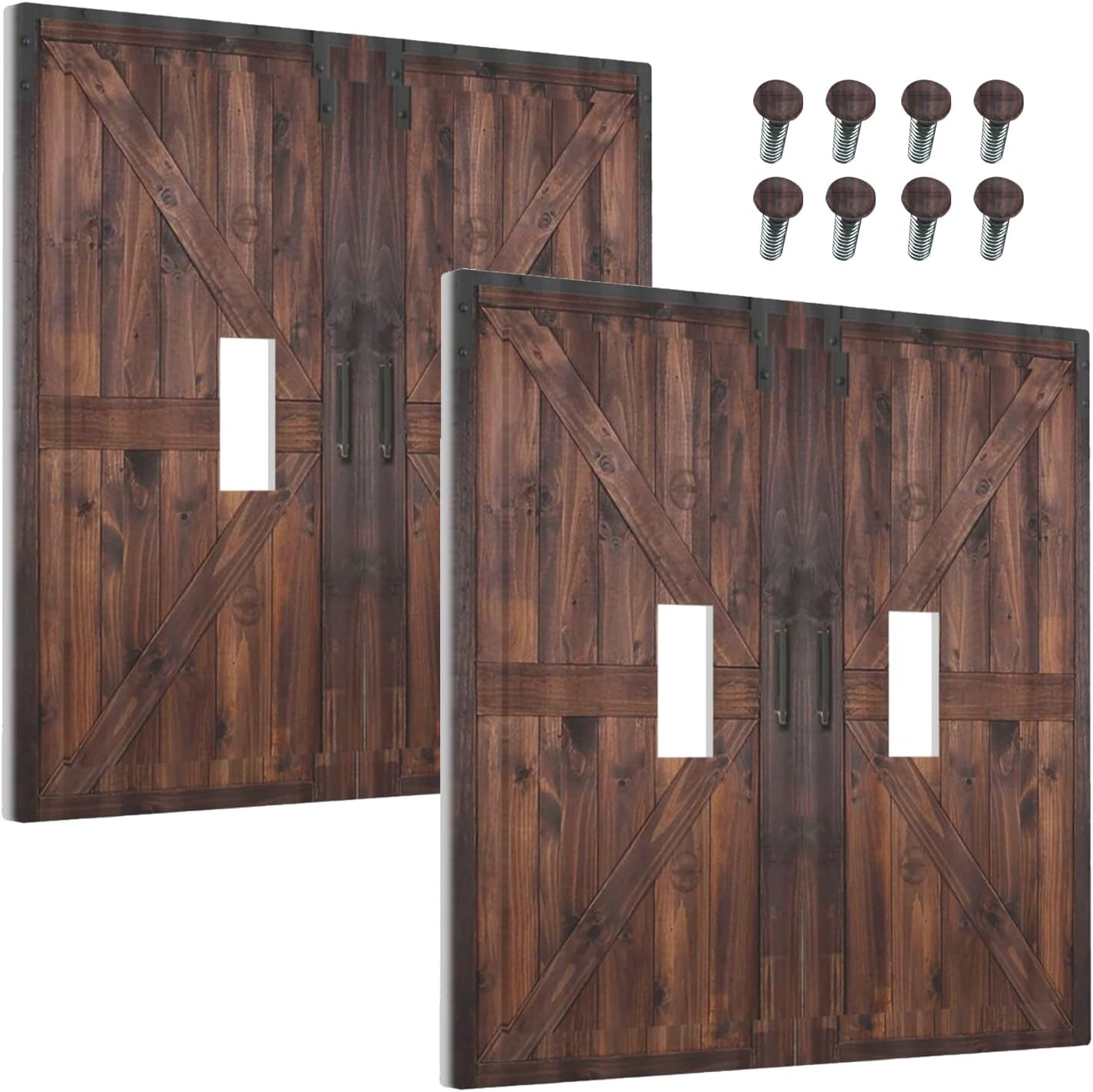 Decorative Outlet Covers Brown Country Barn Door Retro Wood Plank 2 Gang Wall Plate Double Toggle Light Switch Cover GFCI Receptacle Electrical Switchplate for Farmhouse Cabin Decor（2Pack）