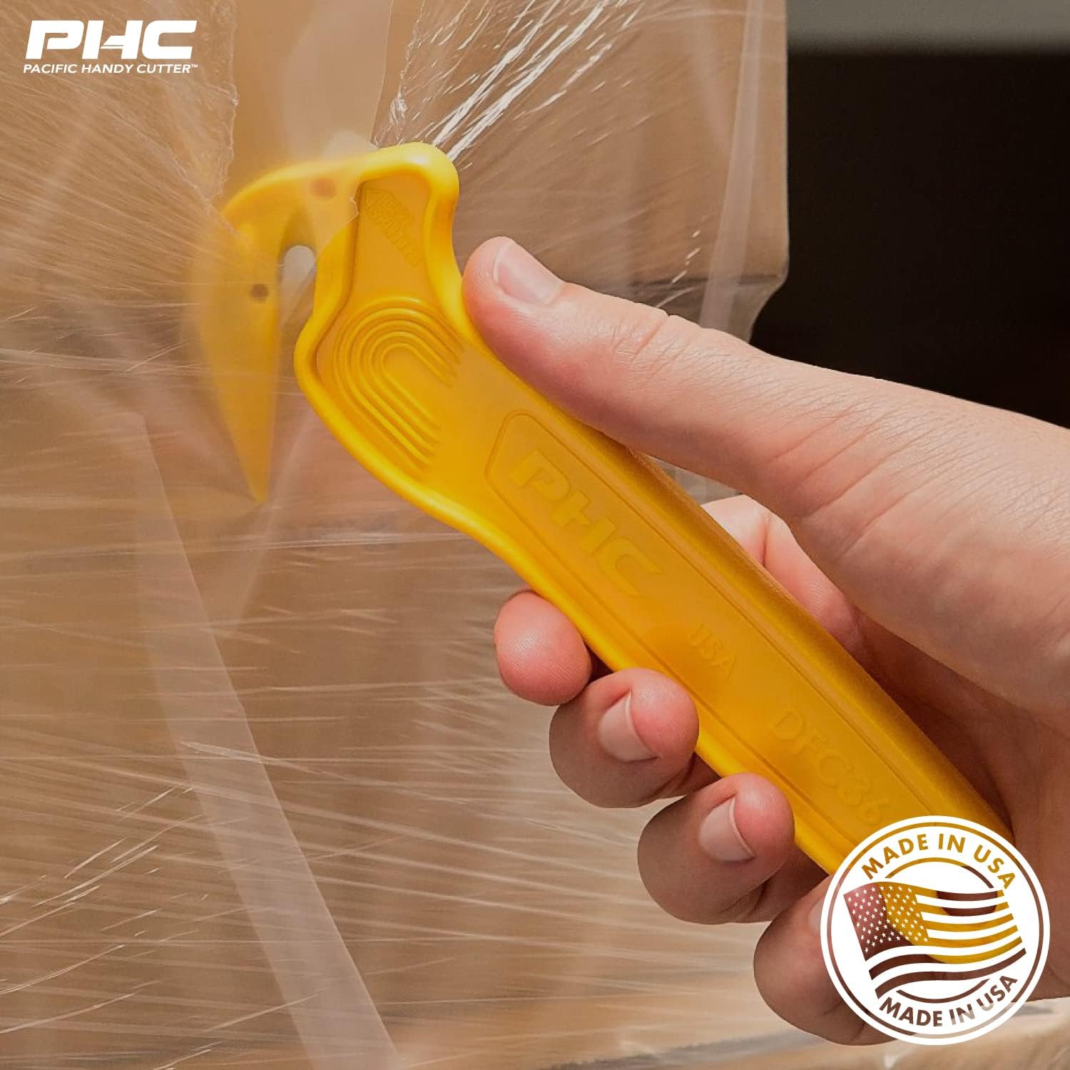 Pacific Handy Cutter Metal Detectable Disposable Film Cutter | Safety Box Cutter & Tape Splitter | Sharp & Durable Steel Blade | Perfect for Cryovac, Plastic Bags, & Shrink Wrap | Blue
