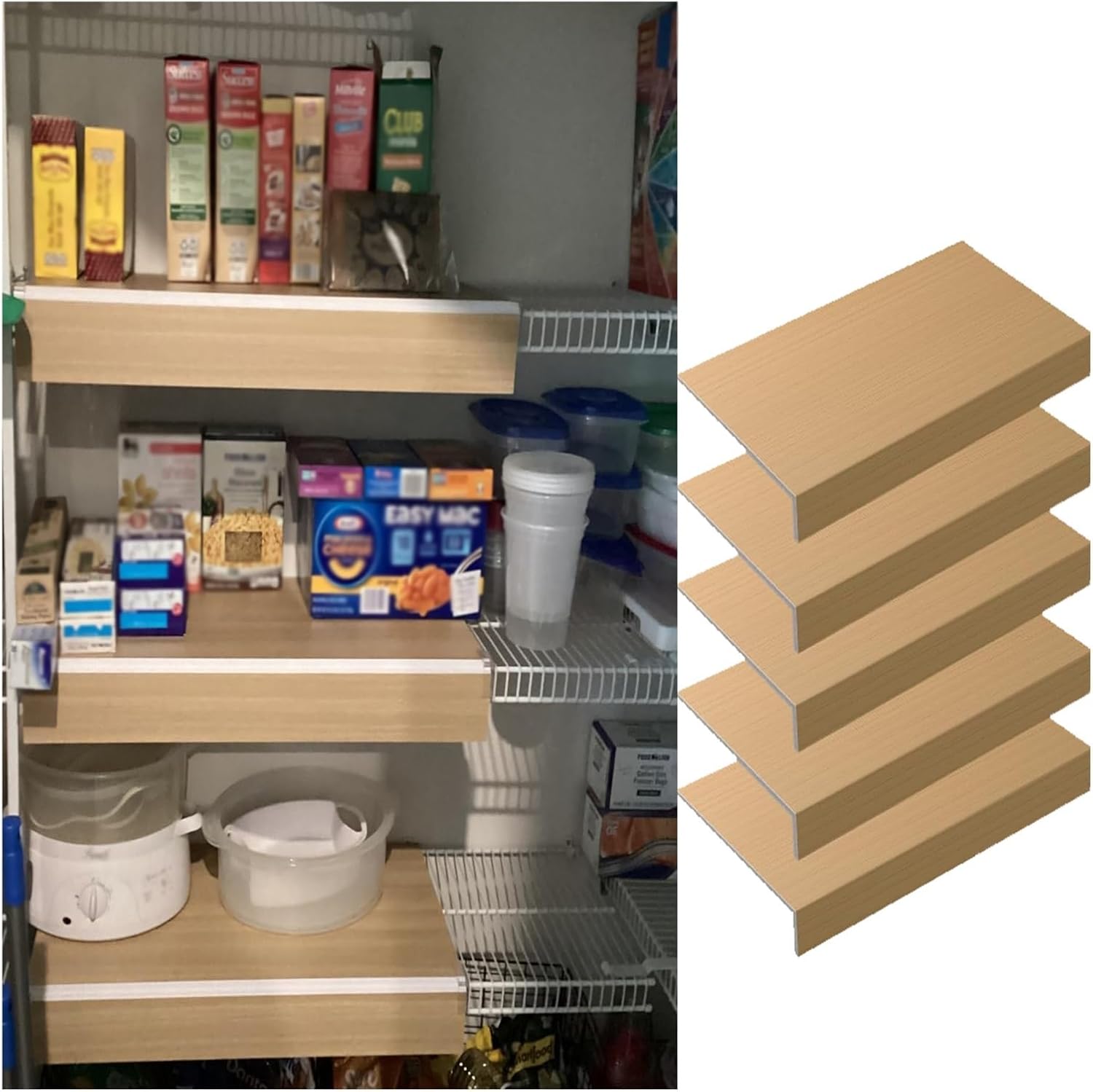 5 Pack Wire Shelf Covers for Kitchen, Bathroom & Pantry - Customizable Closet Shelf Liners Prevent Items from Falling (Wood, 26.5x12x3/67.3x31x8cm)