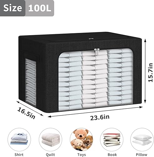 Miniatura 6 de Paquete de 2 contenedores de almacenamiento de ropa, caja de almacenamiento plegable con marco de metal con ventanas de malla, juego organizador de