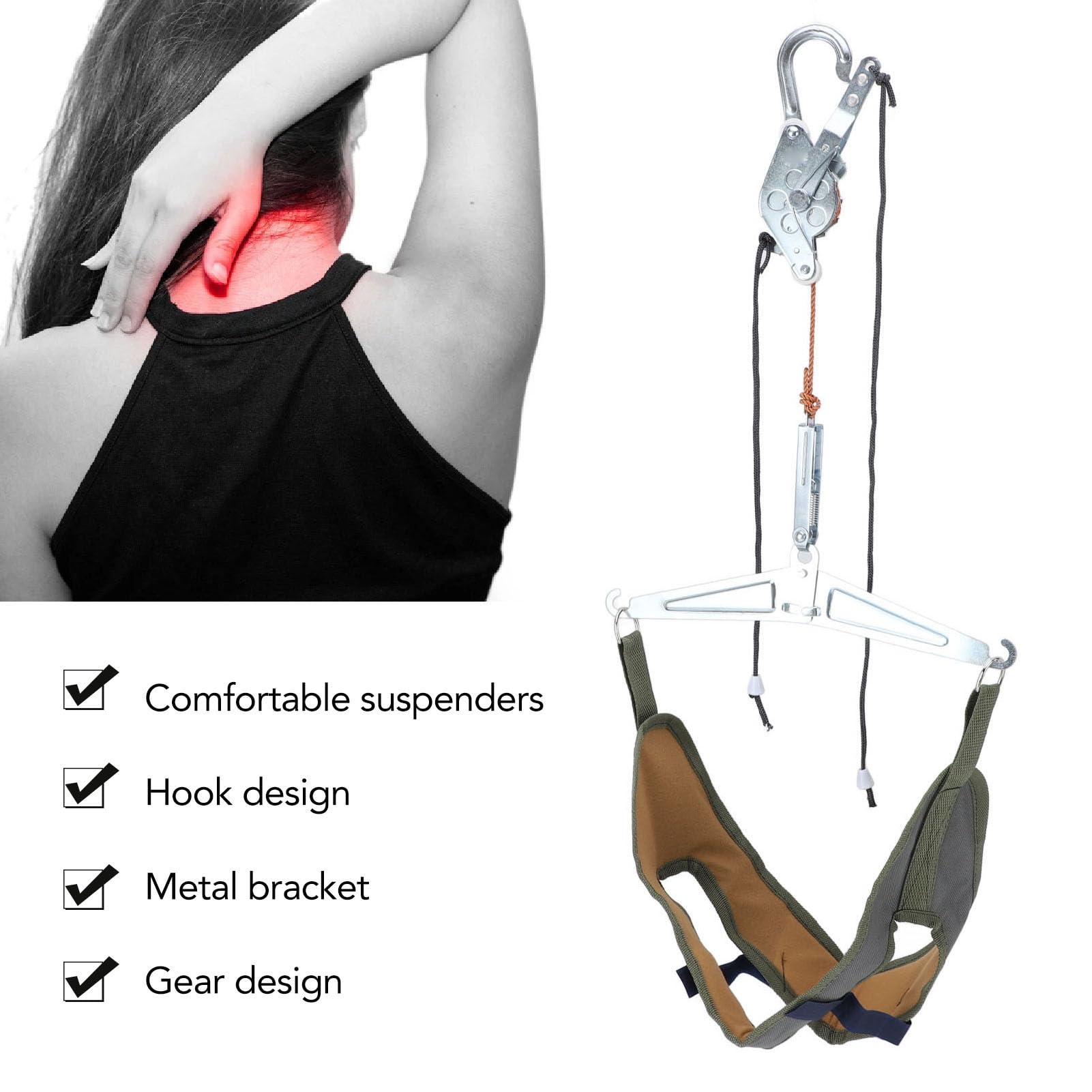 Cervical Neck Traction Device, Portable Neck Stretcher Hammock Neck Stretcher Cervical Traction Device, Over Door OTC Cervical Traction Kit for Neck Decompression