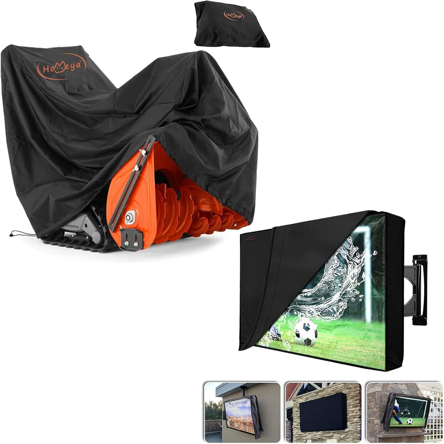HOMEYA Outdoor TV Cover 52-55 inch + Snow Blower Cover, Outside Waterproof Weatherproof Dust Resistant, Snow Thrower Cover Waterproof Snowblower Protector