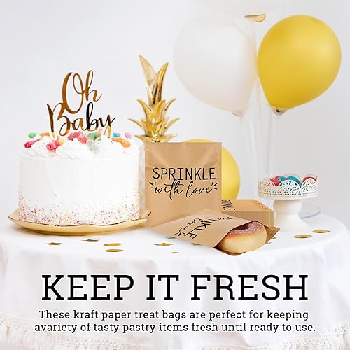 Miniatura 6 de AnyDesign Paquete de 100 bolsas de dulces de donas autoadhesivas con papel kraft para golosinas, bolsas de regalo marrón natural, bolsas de bufé