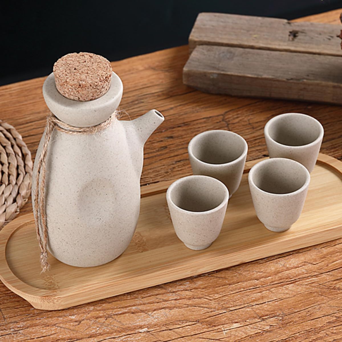 SUPVOX Set per Sakè in Ceramica Beige Brocca 300ml e 4 Bicchieri