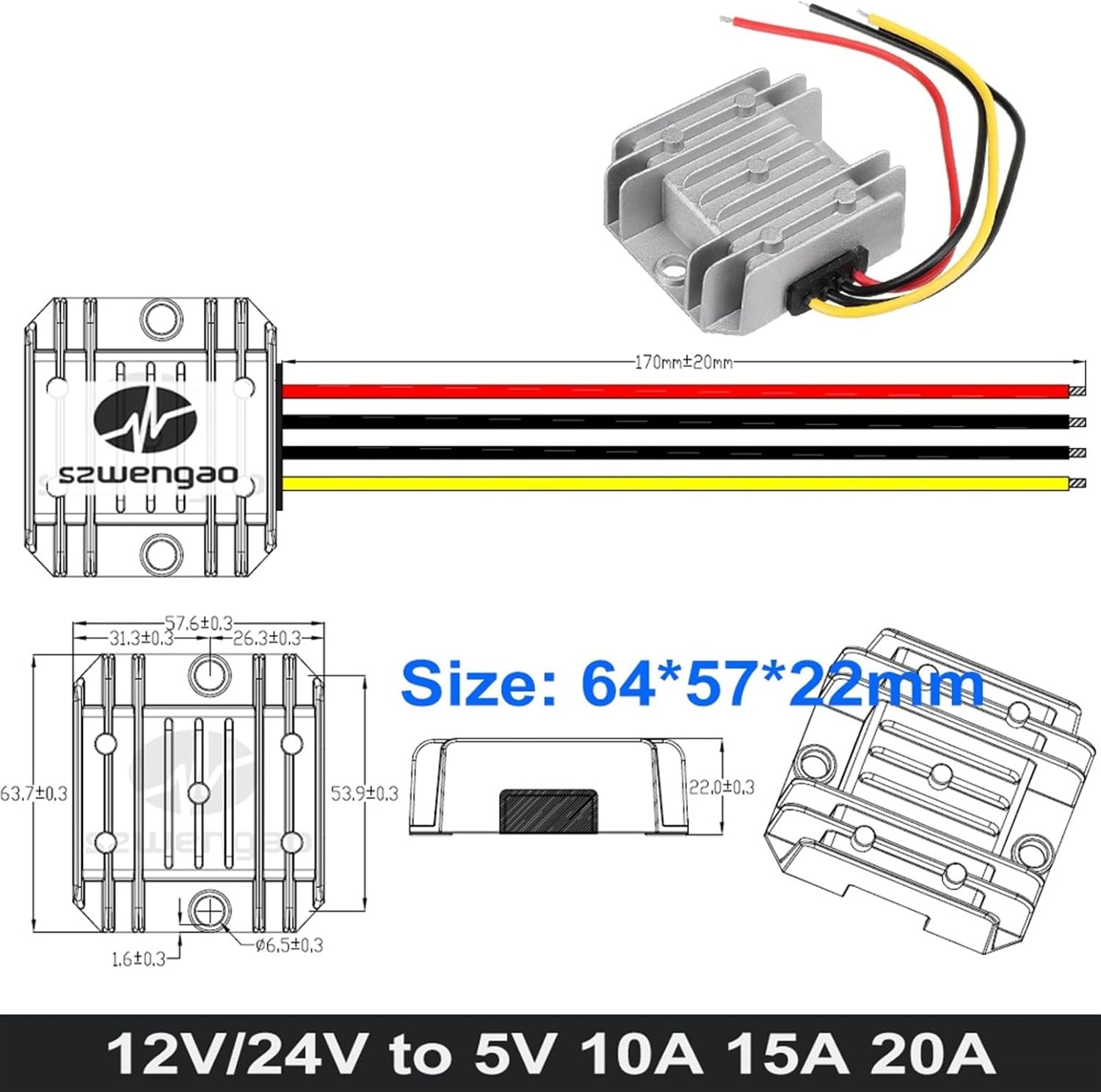 DC 降圧 12V 24V から 5V 3A 5A 10A 15A 20A 30A 40A 50A 60A