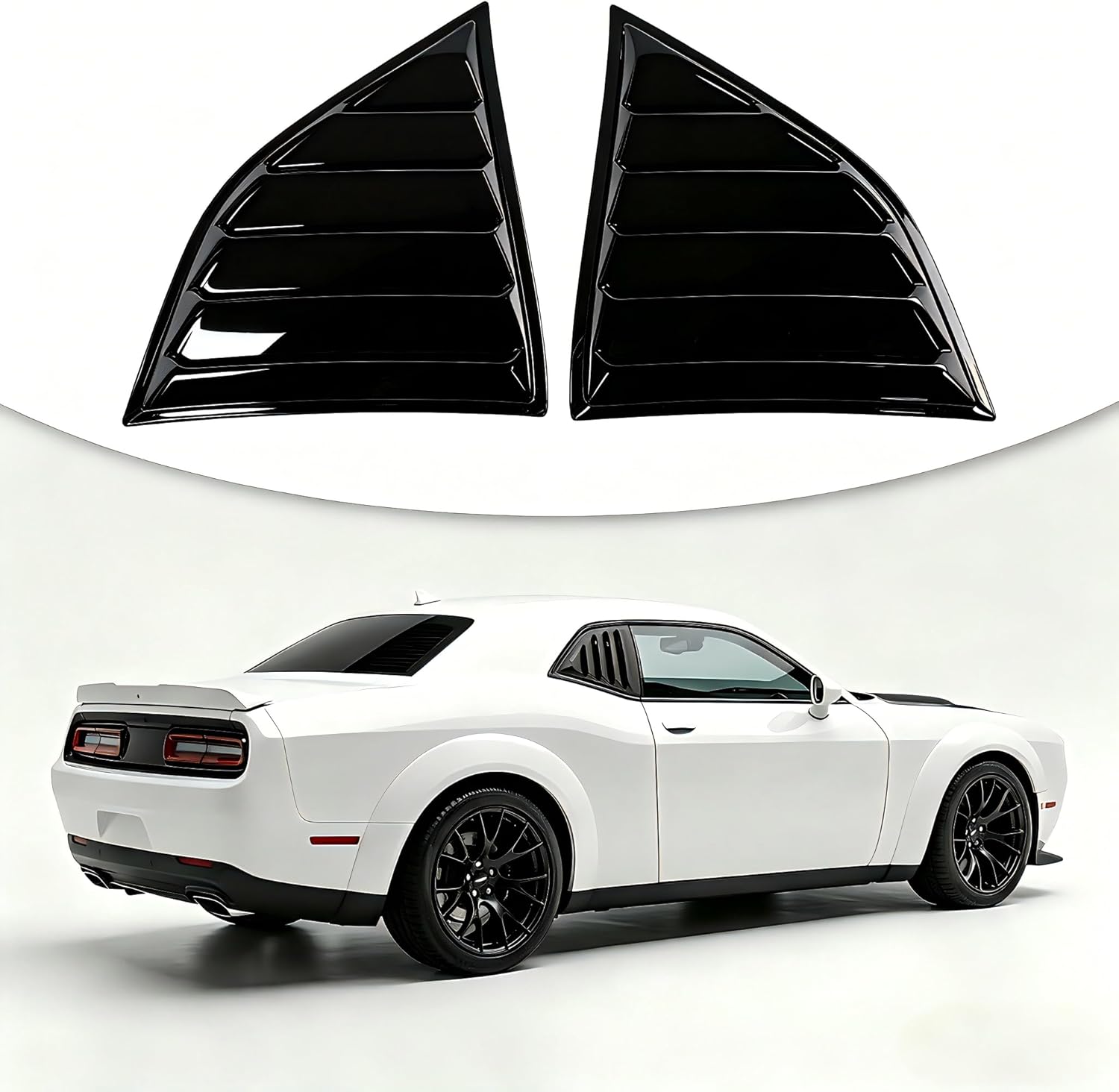 Classic Quarter Window Louvers Compatible with 2008-2023 Dodge Challenger ABS Plastic Sun Shade Rear Windshield Cover Vents Gloss Black