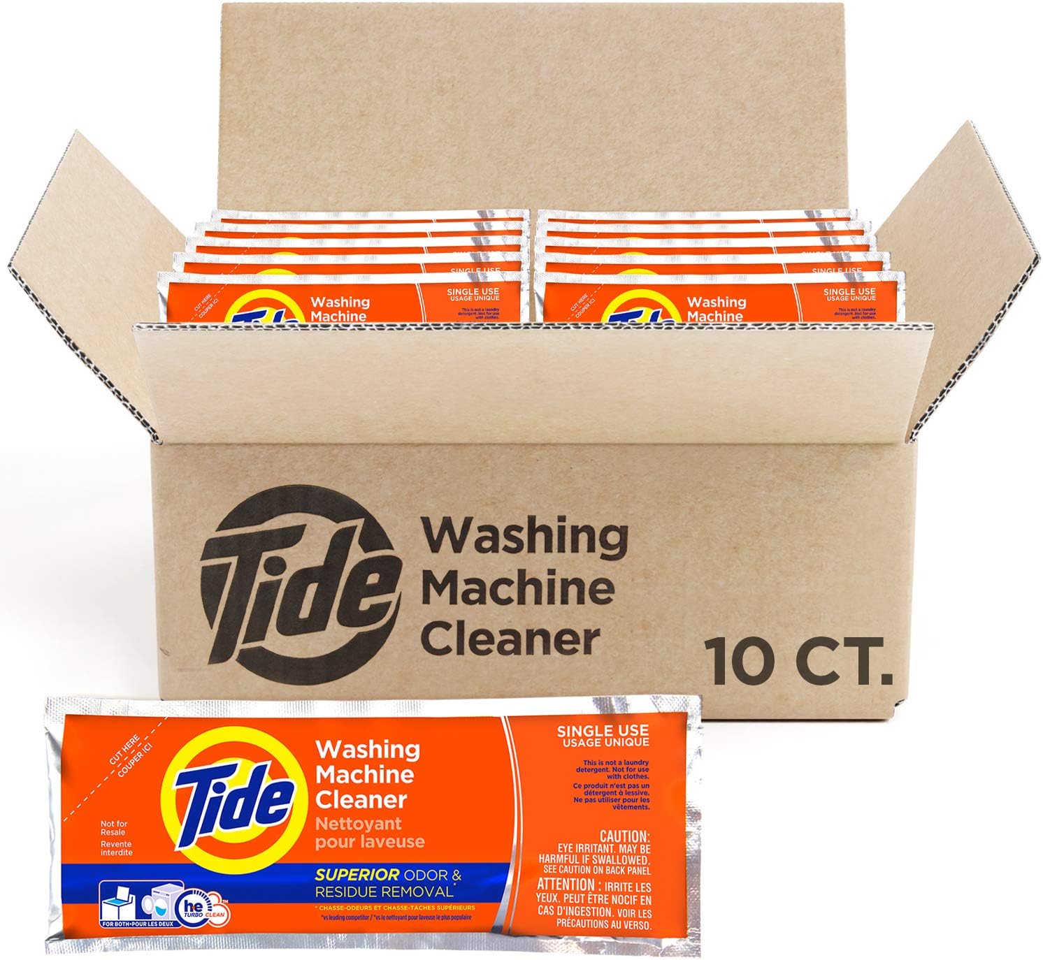 Washing Machine Cleaner by Tide, 10 Count Box, Washer Cleaner Powder for Front and Top Loader Machines, New Milder Scent : Health & Household