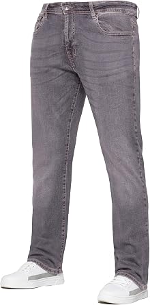 989Zé ENZO Mens Stretch Straight Leg Regular Fit Casual Cotton Classic 5 Pocket Basic Zipper Denim Jeans