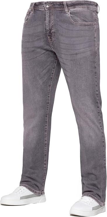 989Zé ENZO Mens Stretch Straight Leg Regular Fit Casual Cotton Classic 5 Pocket Basic Zipper Denim Jeans