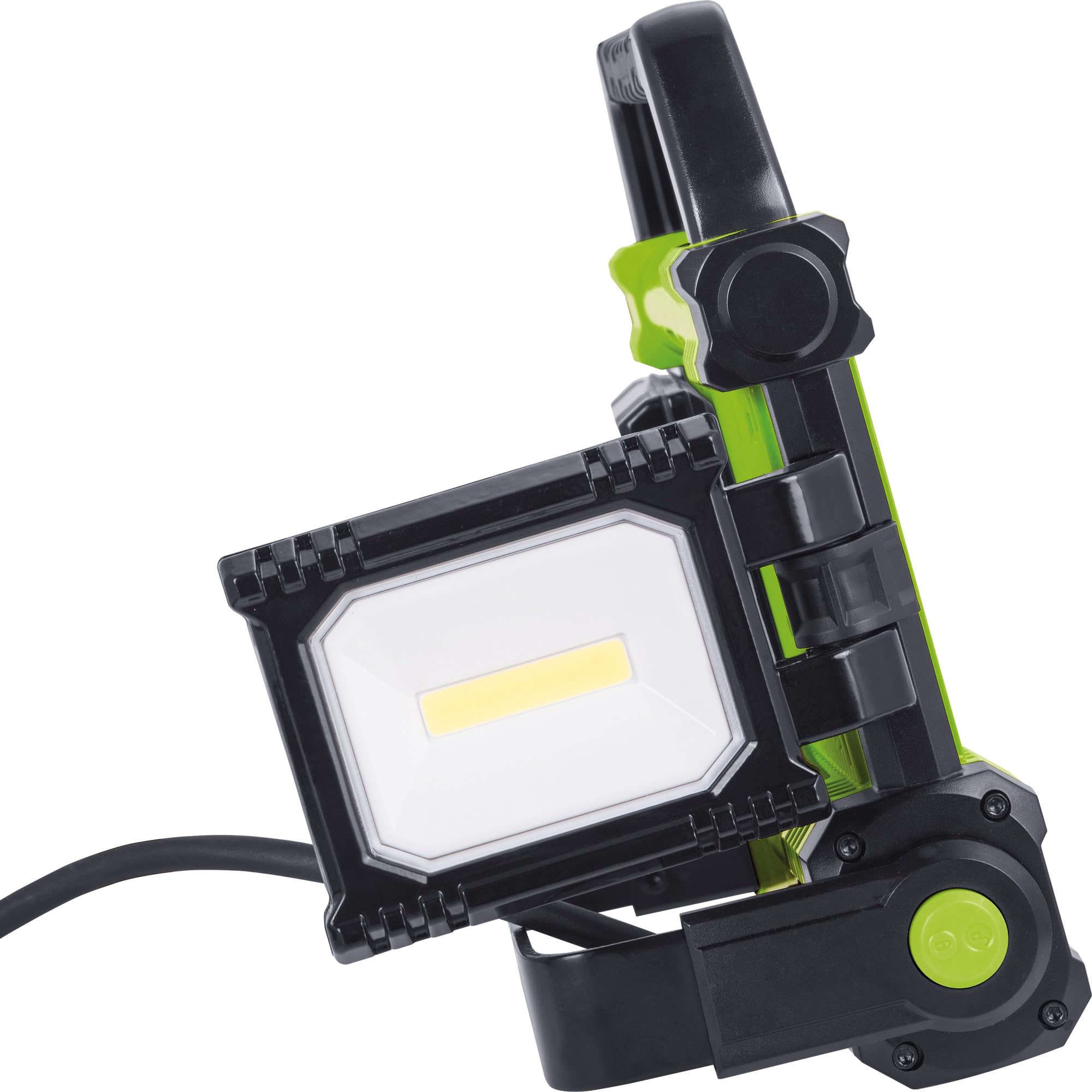 Luceco Luce da lavoro multidirezionale a LED con maniglia per il trasporto e luci laterali pieghevoli, 50 Watt, nero e verde