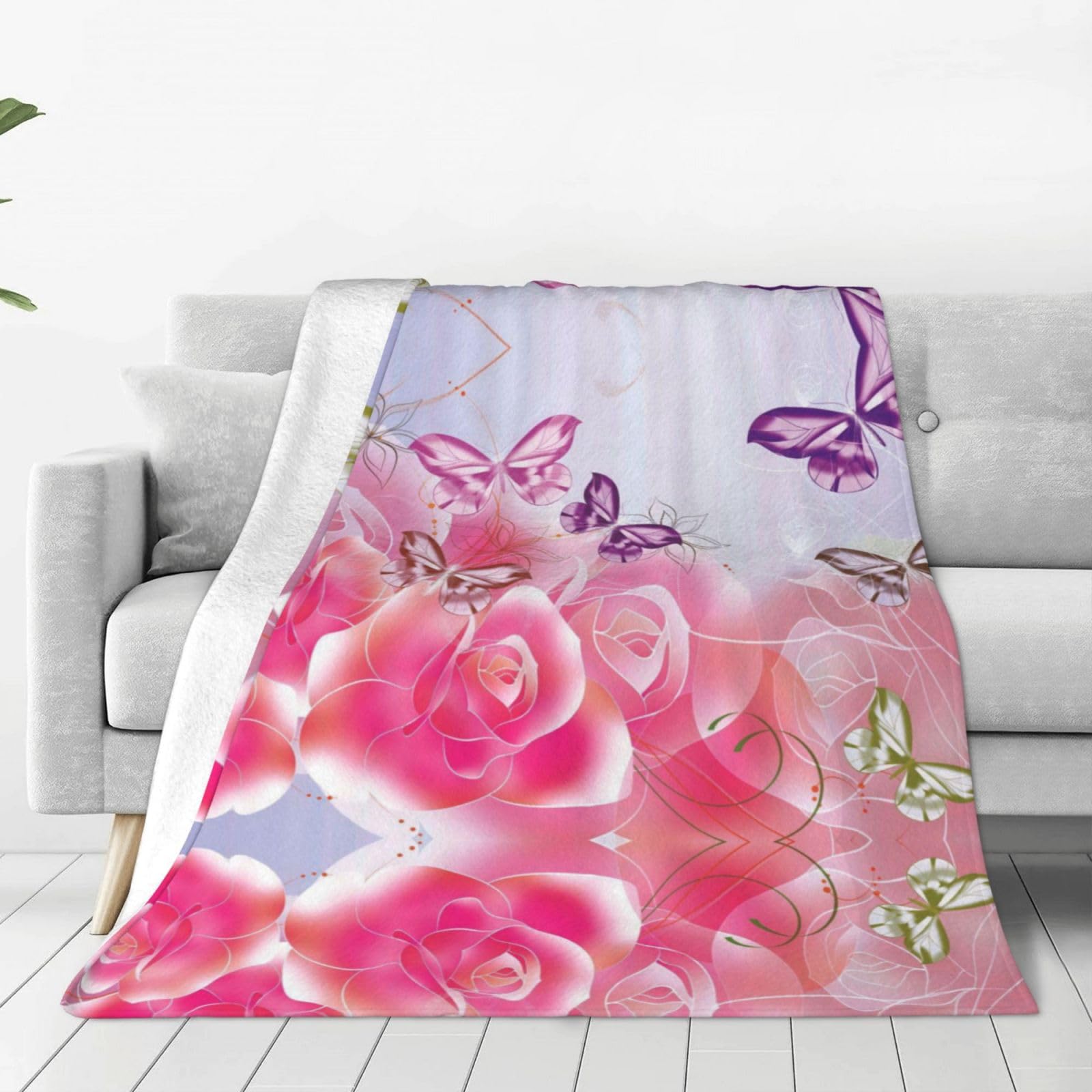 Couverture polaire douce contre le froid pour canapé plaid imprimé fleurs 152 cm