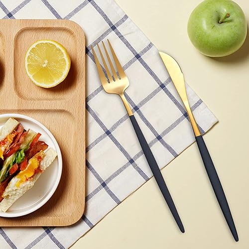 Miniatura 8 de Juego de cubiertos de acero inoxidable, cuchara de acero inoxidable, cuchillo, tenedor, cuchara de café (verde dorado)