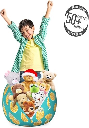 Miniatura 9 de Lunarable Silla de bolsa de juguetes de almacenamiento exótico, pavo real, flores y hojas, ilustración dibujada a mano vintage en estilo acuarela,