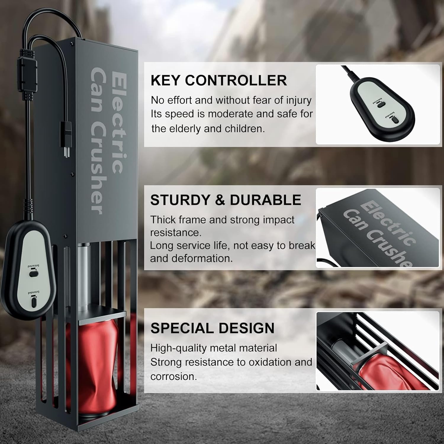 Electric Can Crusher Aluminium Metal cans Crusher for Recycling 12 oz and 16 oz Cans for Recycling soda Beer, Coke cans and Plastic Water Bottles