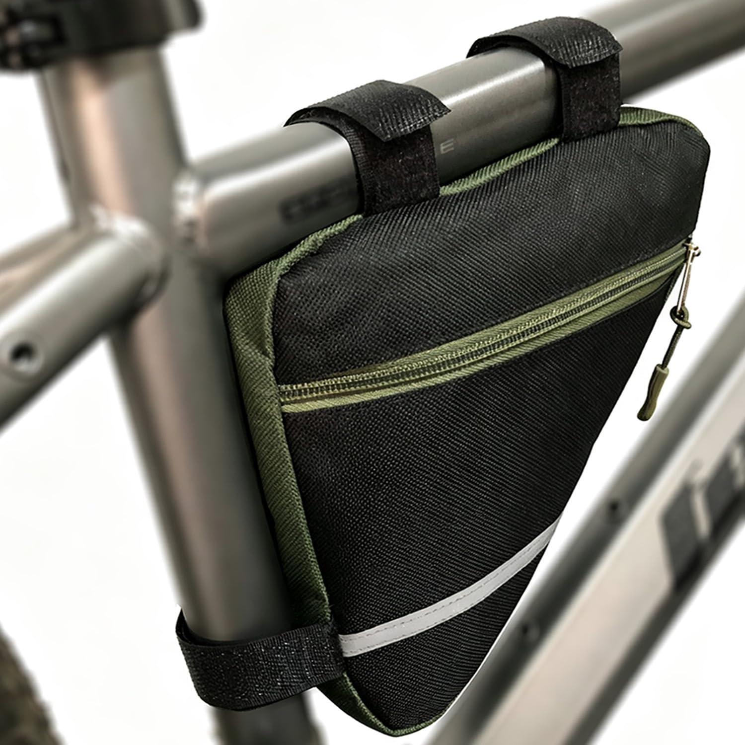 Oliwkowo-Zielony Mały Roweru Przednią Ramę Trójkątna Torba | Wodoodporna Nylonowa Rowerowa Trójkątna Torba z Dwustronną Odblaskową Dekoracją, do MTB Roweru Szosowego
