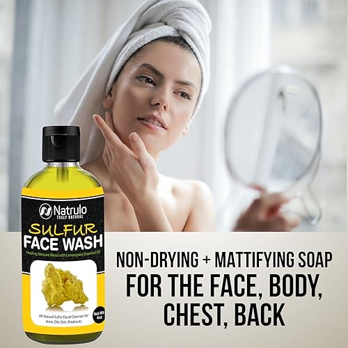 Miniatura 6 de Lavado facial de azufre para el acné – Limpiador facial de azufre natural para piel grasa, brotes – Mezcla curativa para el cuidado de la piel con