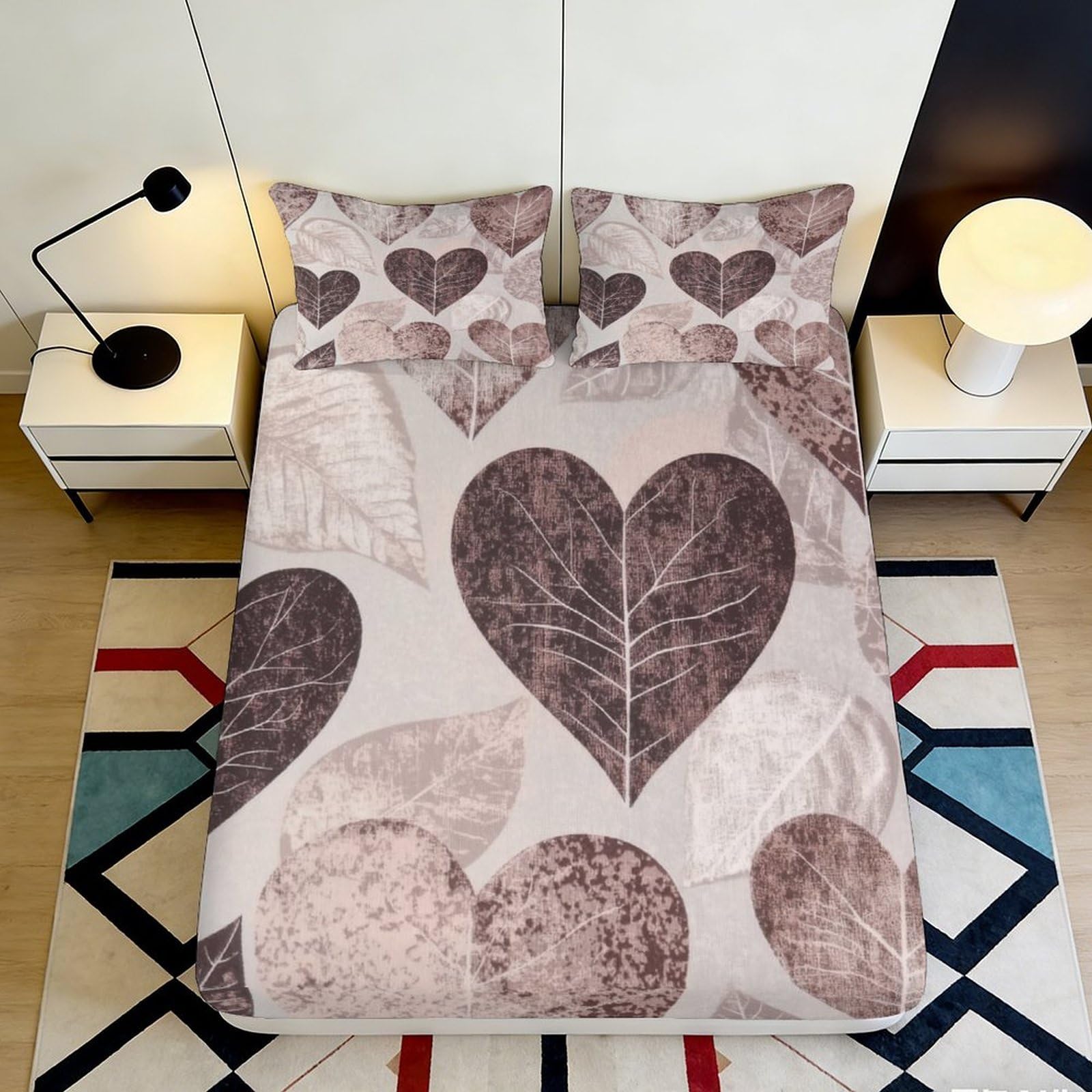 3D Printed heart leaf Fitted Sheet, soft touch Microfiber bed cover, wrinkle resistant, for home bedroom guest room, apartment bedding, easy care, dustproof, decorative 120x200x25cm