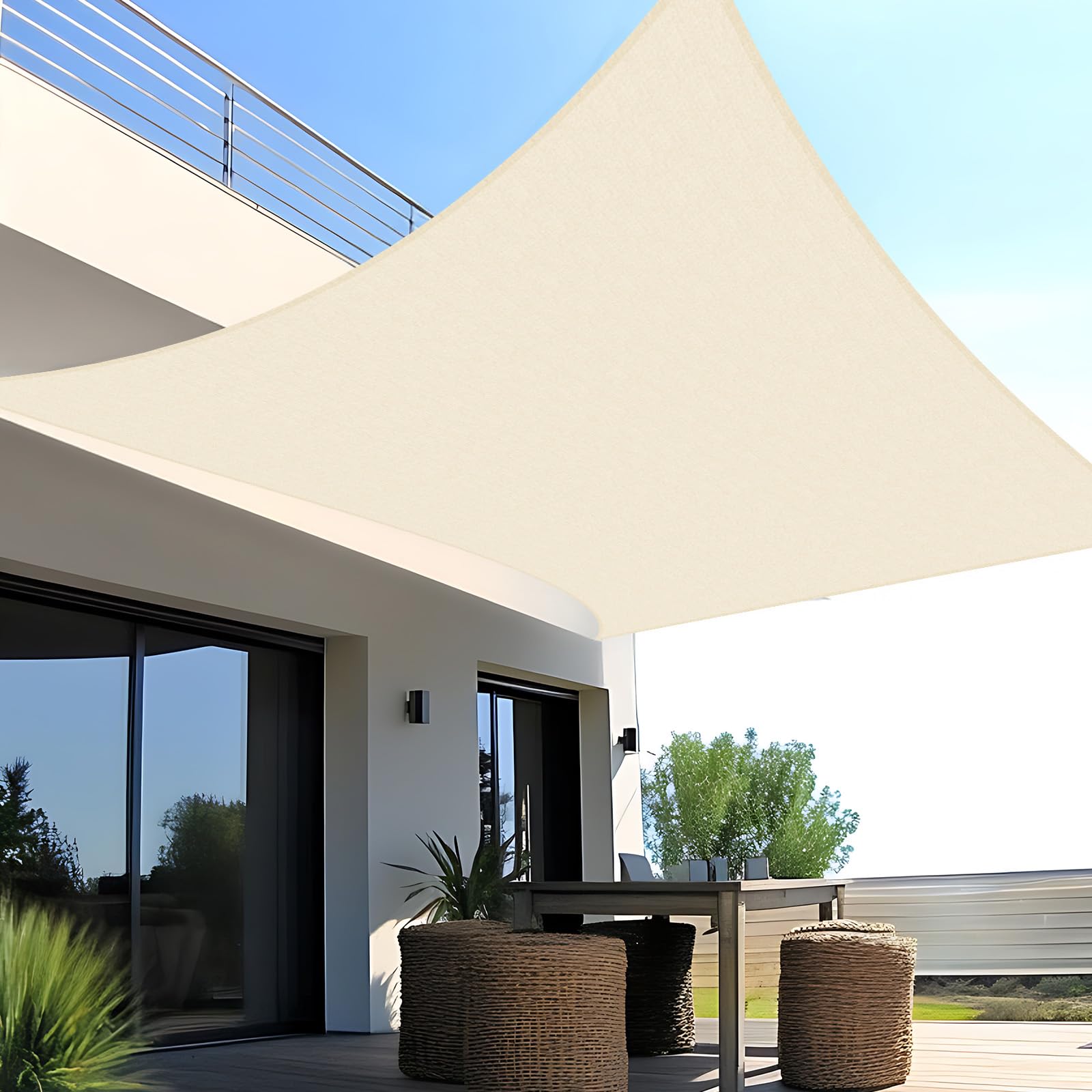 SUNNY GUARD Toldo Vela de Sombra Impermeable 3x3x3m Triangular a Prueba de Viento protección UV para Patio,Jardín, Exteriores, Terraza, Color Arena — view 44