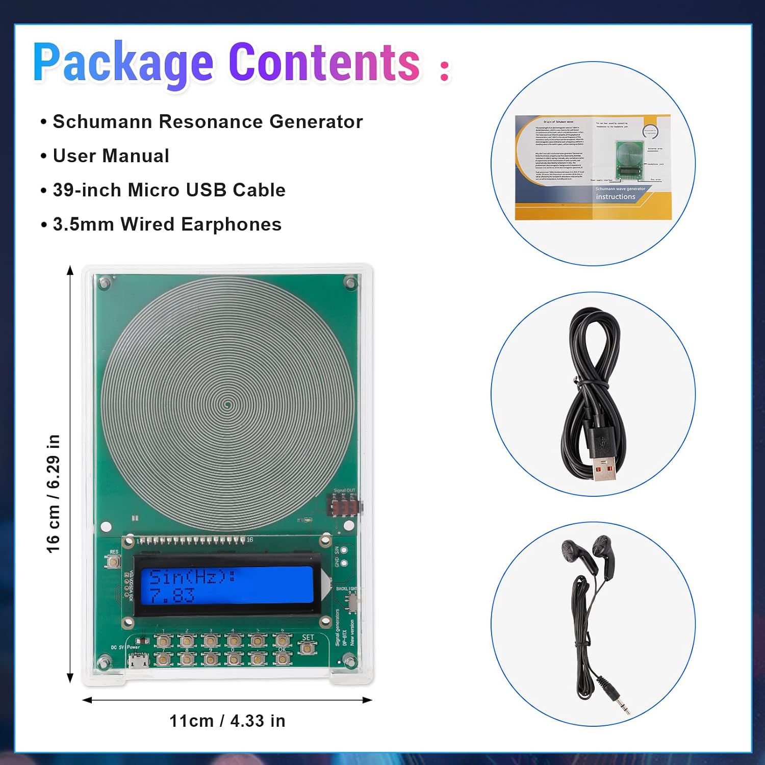 Sound Therapy Tool Schumann Resonance Frequency Generator 0.01Hz-100KHz Adjustable, 7.83Hz Earth Frequency for Deep Sleep, Yoga & Meditation Acrylic Case, LCD Display.