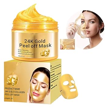 Blackhead Remover Mask, 24K Gold Peel Off Mask, Removes Blackheads, Reduces Fine Lines, Cleans Pores, Anti-Aging, for All Skin, 120g