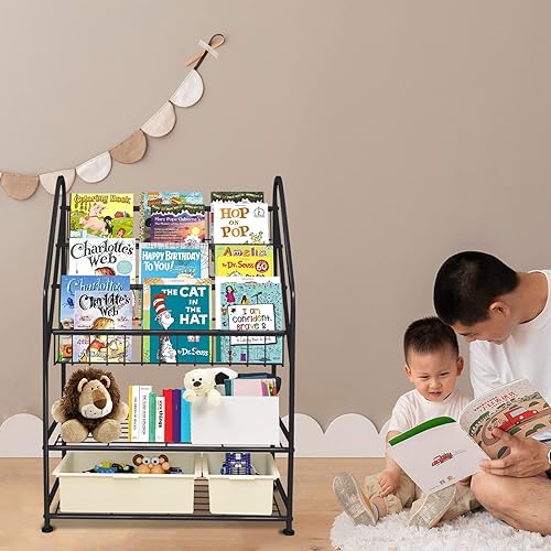 Miniatura 14 de aboxoo Estantería infantil independiente para habitación de niños pequeños de 18 pulgadas, organizador de juguetes, estantería blanca estable, Negro