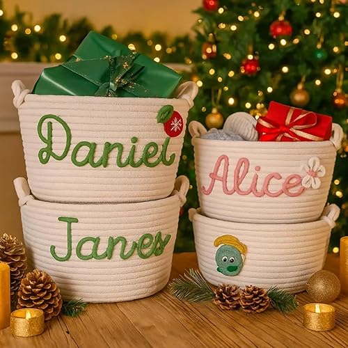 Miniatura 4 de Cesta de regalo de Navidad personalizada con nombre, cesta personalizada para baby shower, cesta de regalo para bebé recién nacido, caja de