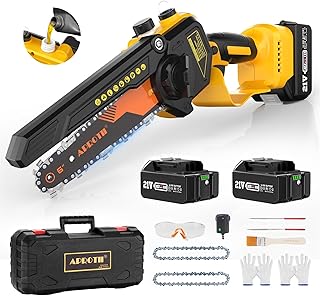 APROTII Mini Chainsaw 6-Inch Cordless - 2 * 4000mAh Battery Powered Mini Chainsaw, Electric Chain Saw Cordless with Oil System, Hand Held Chainsaw Tools for Gardening Tree Pruning Wood Cutting